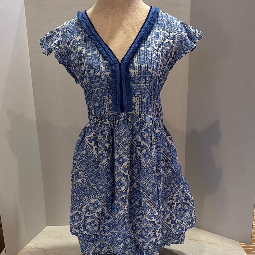 Vineyard Vines Blue and White Ruffled Tie Front scarf Sundress